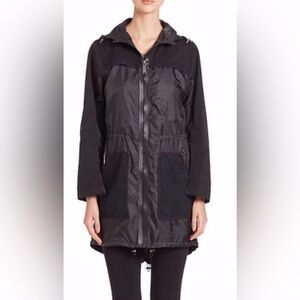 Elie Tahari Rain Coat Jacket Size XS Long Sleeves Hood Black